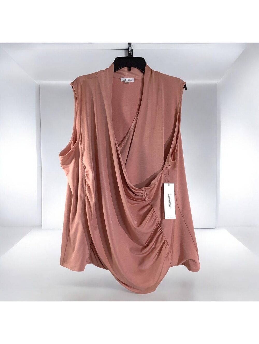 NWT Calvin Klein V Neck Sleeveless Faux Wrap Blouse, 3XL (22W-24W)